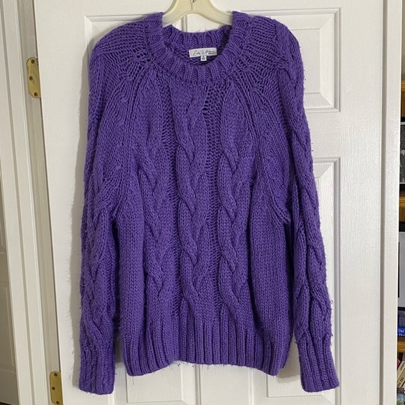 Love, Whit by Whitney Port Purple Chunky Crew Neck Cable Knit Sweater Size Small - Picture 3 of 8
